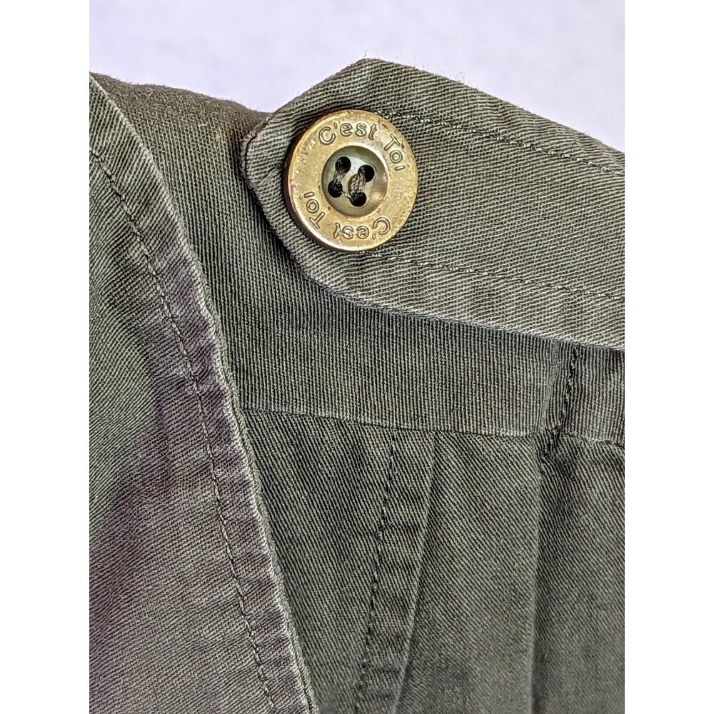 C Esttoi Women size M Vest Green Army Button Up Zip Waist Sherpa Lining Jacket - Picture 8 of 13